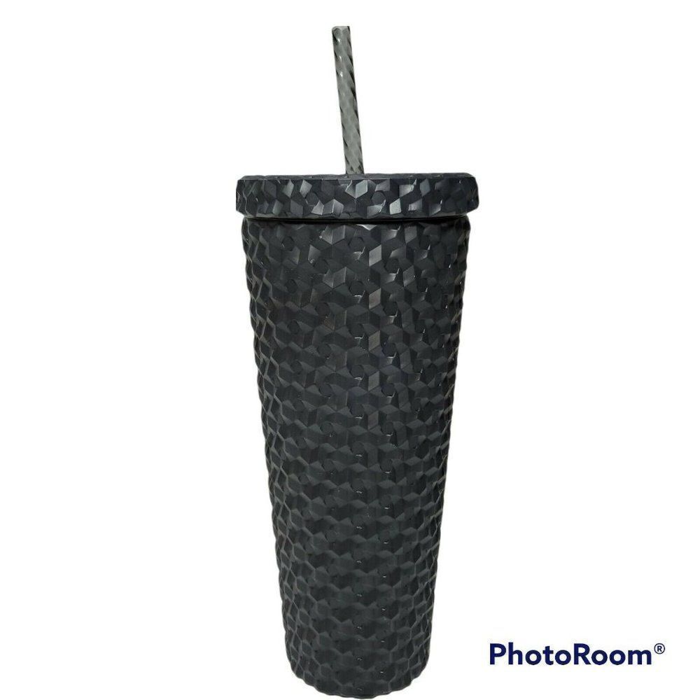 Walmart Textured Tumbler Cup Reusable 26 oz Matte Black Screw Top Lid w/Straw‎ - Picture 7 of 8